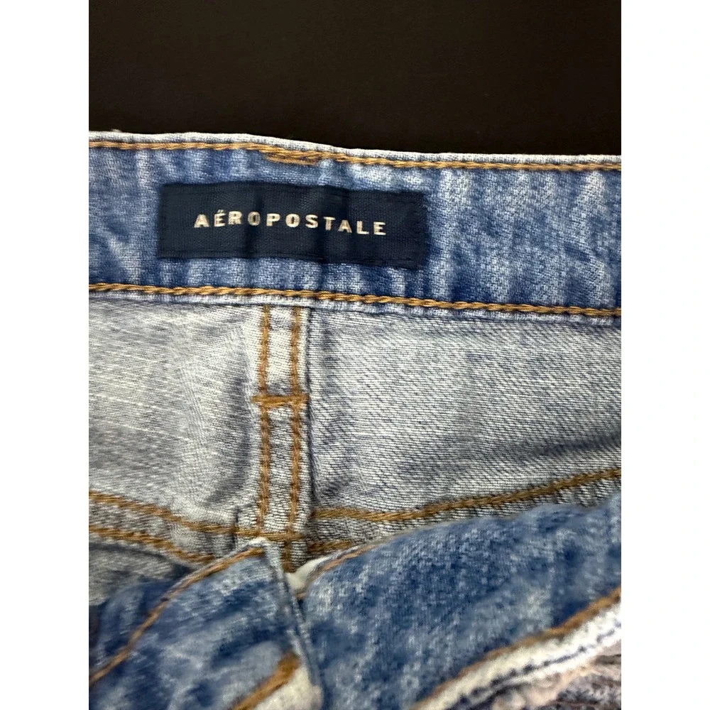 Aeropostale Denim Mini Skirt 2 Light Blue Excellent Distressed Raw Hem Cotton